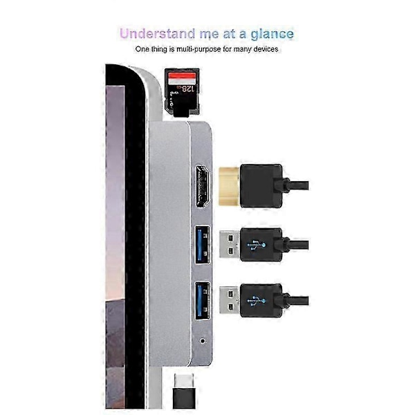 Kompatibel med Surface Pro 8 USB C Hub, 4K HDMI-kompatibel Adapter + Läser