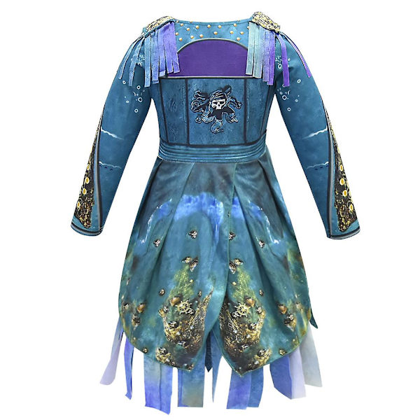 Descendants 3 Mal Bertha Maleficent Curls Live Evil Straight Blue Barn Flickor Cosplay Cap Klänning Halloween Kostym För Barn Peruk wig 130