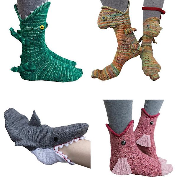 Stickade Djur Krokodilstrumpor SHARKgrey