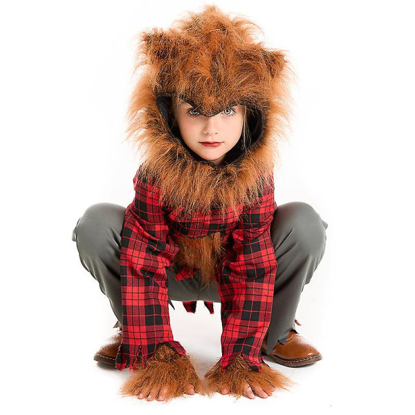 Varulv för barn Halloween kostym för flickor Pojkar Grå fullmåne varulv kostym för barn Wolfman kostym M