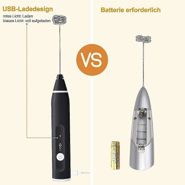 Elektrisk melkeskummer med dobbel visp, USB-oppladbar melkeskummer, 2 i 1 håndholdt batteri