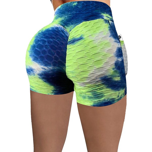 Tflycq Kvinnor Kort Flerfärgad ficka Tight High Waist Elasticity Sports Yoga Byxor Blue L