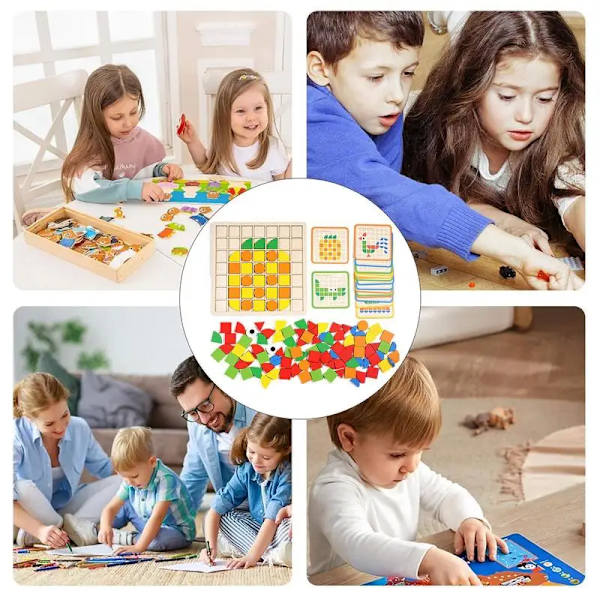 Mosaikpussel Färgglada 3D-pussel Träpedagogiska leksaker Kreativa byggstenar med monteringsritning för barn Pojkar Flickor