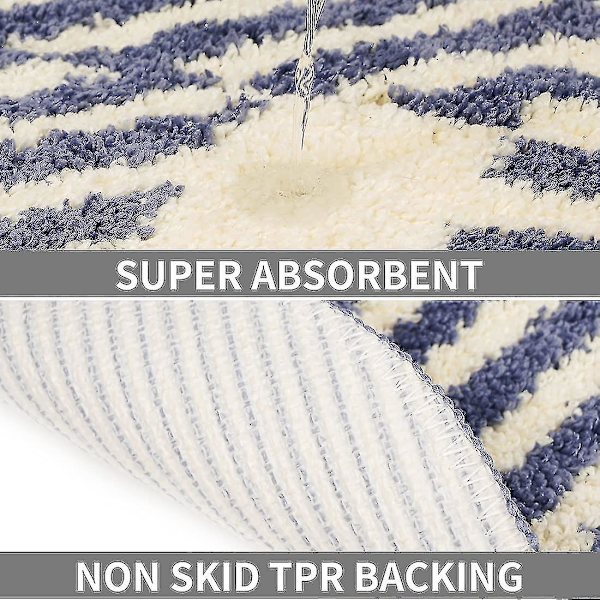 Tflycq mjuk fluffig mikrofiber ovala badrumsmattor Halkfri, stark vattenabsorberande badmatta (blå och vita ränder, 18quot;x26quot;)