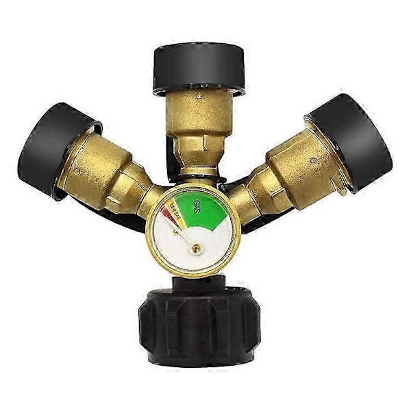 3-vägs Propansplitter med Mätare och Avstängningsventil, 3 Y Propangas Splitter, Propan LP Tank Tee Mätaradapter