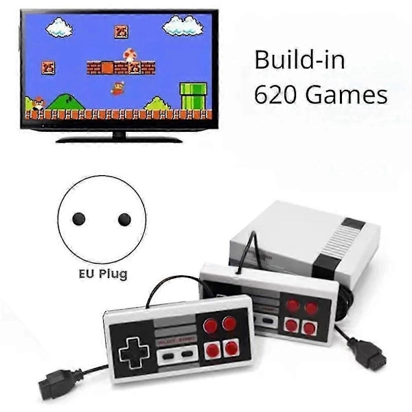 Mini TV Håndholdt Familie Rekreasjonsspillkonsoll Innebygd 620 Klassiske Spill Dobbel Spillkontroller Gaming Play