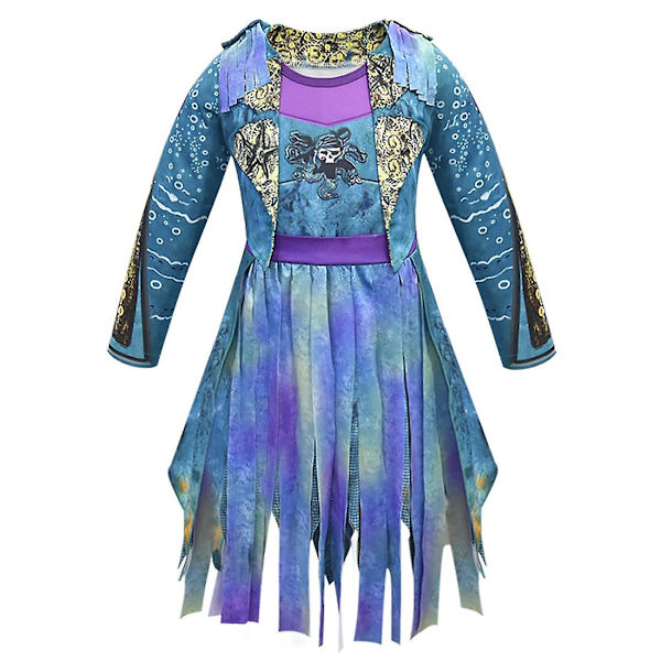 Descendants 3 Mal Bertha Maleficent Curls Live Evil Straight Blue Barn Flickor Cosplay Cap Klänning Halloween Kostym För Barn Peruk wig 130