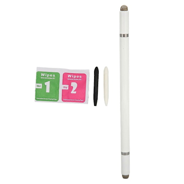 Svart Stylus Penn 4 i 1 Multifunksjonell Nøyaktig Posisjonering Kapasitiv Stylus med 2 Fiber Nibber for Mobiltelefon Nettbrett Hvit