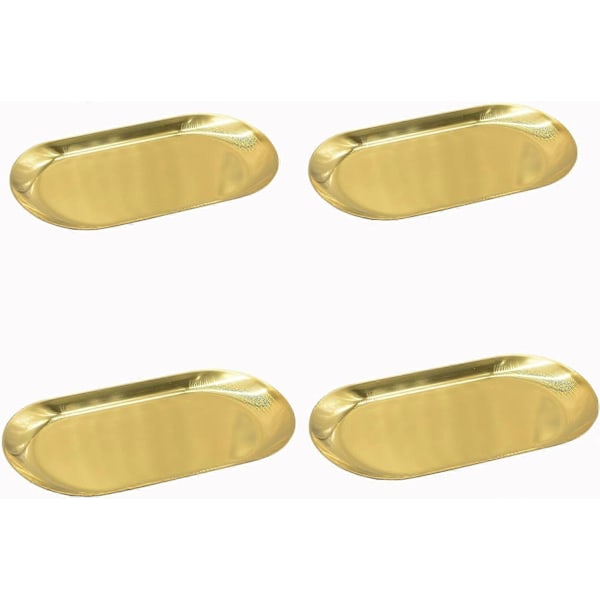 4 st 18 cm x 8,4 cm Prydnadsbricka, Guld Rostfritt Stål, för Serveringsbrickor Handduksförvaring Fat Tallrik Te Fruktbrickor Smyckesfat Dekorativ Förvaring