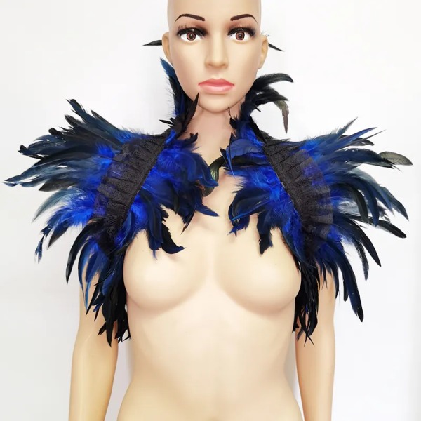Feather Shrug Sjal Feather Fake Collar Shoulder Wrap Cape Gothic krage med bandband Cosplay Kostym Party Scarf Damer Lace Blue