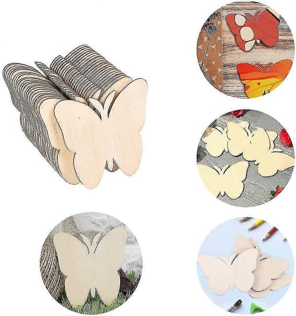 40 Stykker Træ DIY Pynt, Træ Sommerfugle Håndværk, Træ Sommerfugl