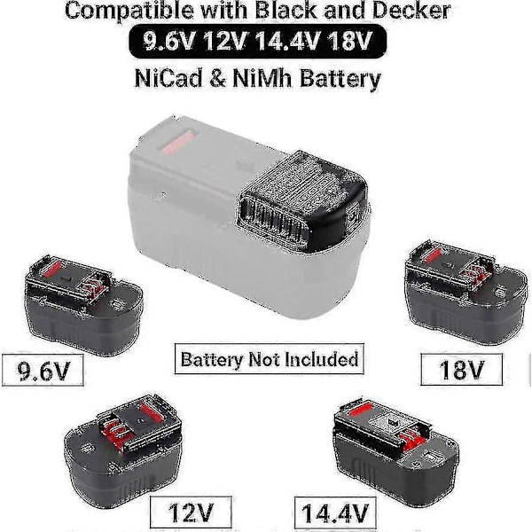Vaihtolaturi yhteensopiva Black & Decker 9.6v 12v 14.4v 18v Nicad Nimh akun kanssa Hpb18-ope Hpb18 Hpb14 Hpb12 Hpb96 244760-00 A1718 Fsb18 B