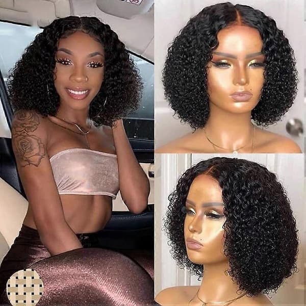 Lace Front Människohår Peruk Mittbena Lockig Spetsförslutning Peruk Korta Peruker