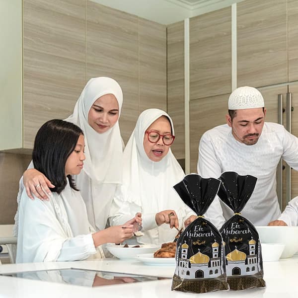 100 stk. Eid Mubarak festposer, Eid Mubarak gaveposer med 100 guldfarvede lukninger