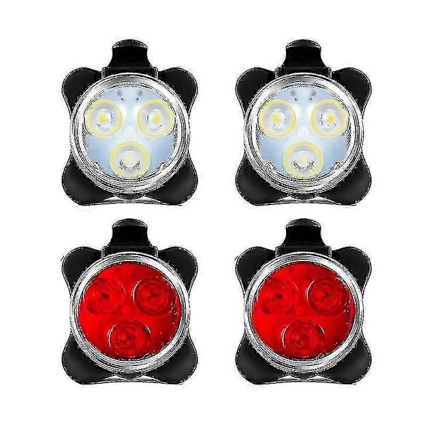 4 Pakk USB Oppladbart Sykkellyktsett Foran og Bak LED Sykkel