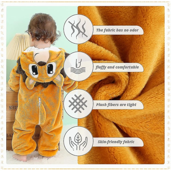 Unisex baby Vinter Höst Flanell Huva Romper Cosplay Jumpsuit Hög kvalitet Hedgehog 24 30 Months