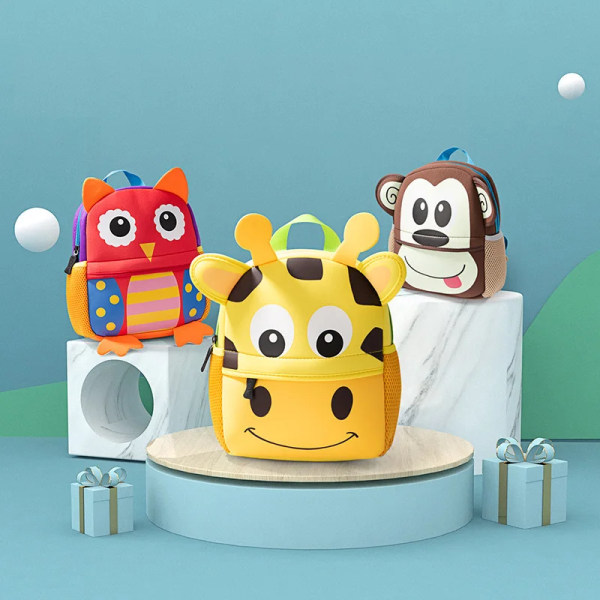 Nya Barn Ryggsäckar 3D Giraffe Design Flicka Pojkar Skolväskor Toddler Barn Neopren Skolväska Dagis Cartoon Pouch 2