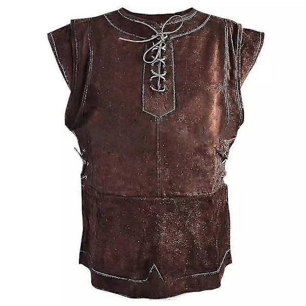 Medeltida Punkväst för Män Vikingar Cosplay Bågskyttdräkt Vuxen Bröstkroppsskydd Mocka Larp Outfit Jerkin Kappa Halloween För Män _ai