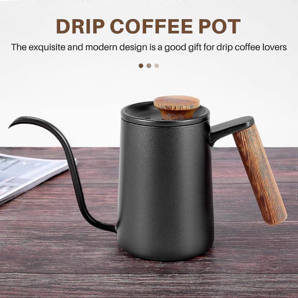 600ml Drypkedel Rustfrit Stål Dryp Kaffekande Tekande - Sort