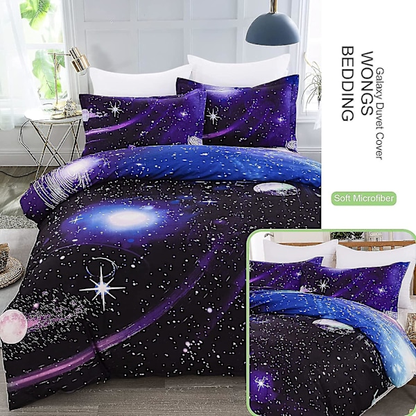 Galaxy Cover Set Vändbar Sky Universe Moon Printed Sängkläder Quilt Cover med dragkedja för sängkläder Decro, Ultra Soft Microfiber W Single