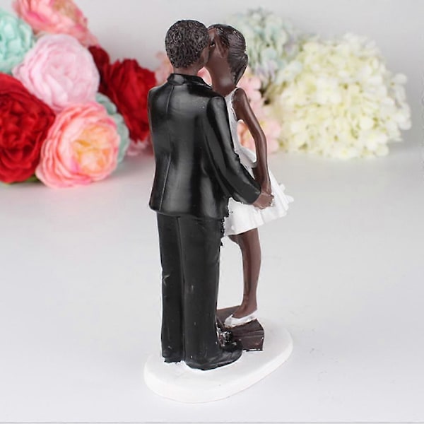 Bryllup Resin Brudgom Kysser Brud Svart Par Figur Kake Stativ Topp