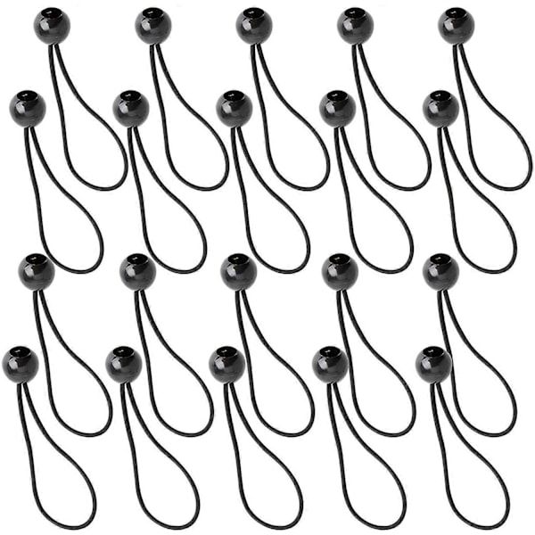 20 STK. Sorte Presennings-elastikker med kugle, Presennings-elastikker, Elastiksnore med kugle, Elastiske snore med kugle