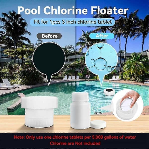 Klor-Flyder til Pool, Klortablet-Flyder med Farverige Solcellelamper, Flydende Klor-Dispenser