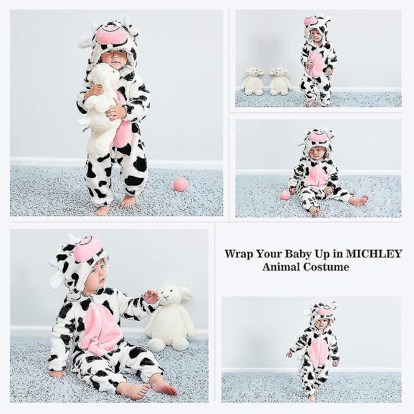 Unisex baby Vinter Höst Flanell Huva Romper Cosplay Jumpsuit Hög kvalitet Cow 2 5 Months