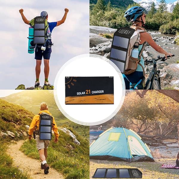 Bærbar solpaneloplader med 3 USB-porte til powerbanks til camping