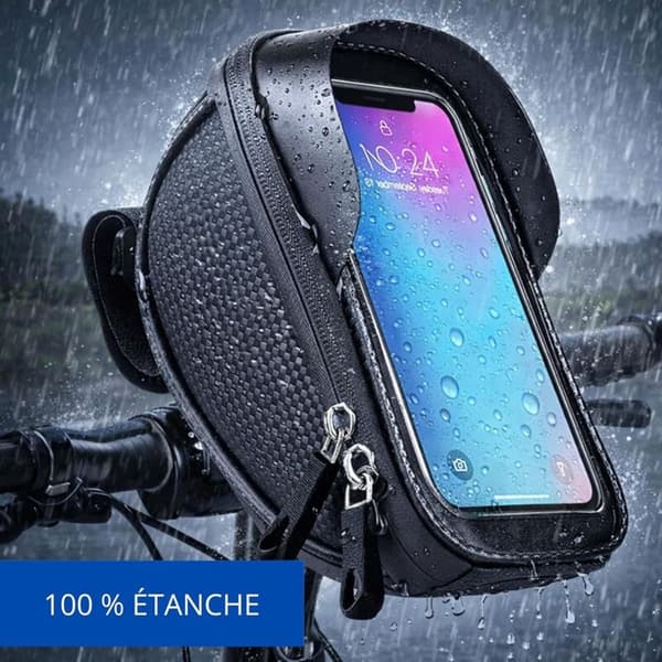 Vandtæt Cykeltelefonpose – Ramme-/Styrmontering – Touchscreen Frontpanel – Dobbelt Lynlås – Sort – Op til 6,8”