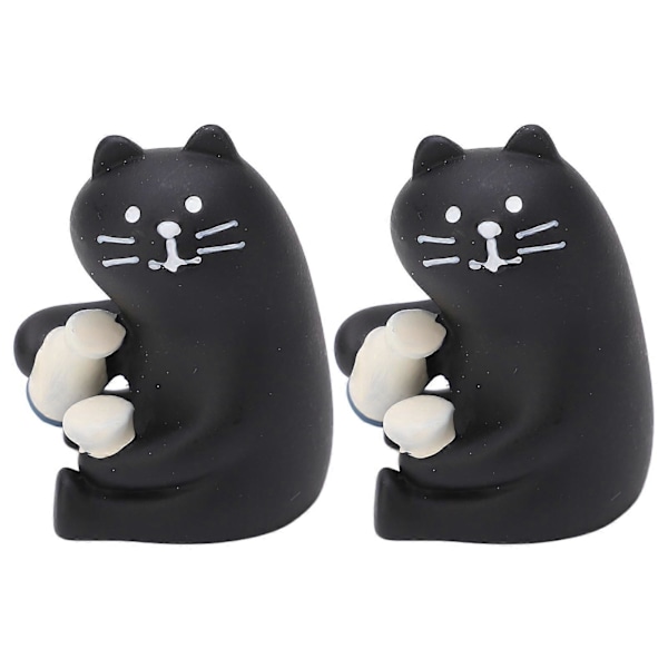2 stk. Miniature Sort Kat Figur Resin Tegneserie Sød Kat Ornament Dyrefigurer til Miniature Landskabsdekoration