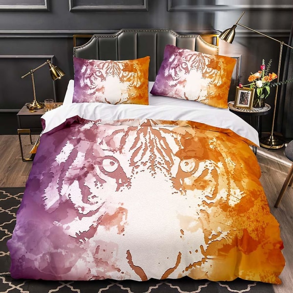 Lion King Queen Cover Akvarell Djur Sängkläder Set För Barn Tonåringar Vuxna Färgglada vilda djur 2/3 st polyester cover