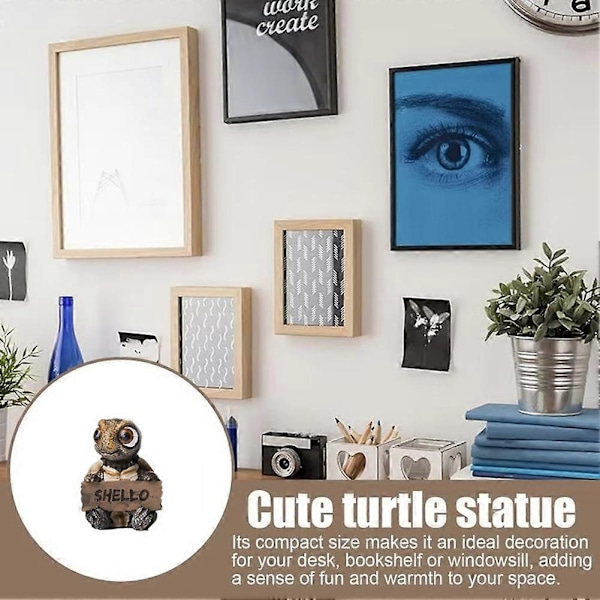 Havskildpadde Statue Dekor Skildpadde Harpiks Skulptur med Sjove Skilte Bordplade Ornamenter Samlerobjekt Figu