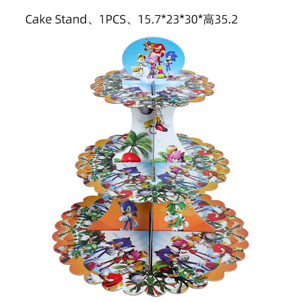 Ny tecknad Sonic Festtillbehör Pojkar Födelsedagsfest Engångsserviser Set Papperstallrik Kopp Servetter Baby Shower Dekorationer Cake stand