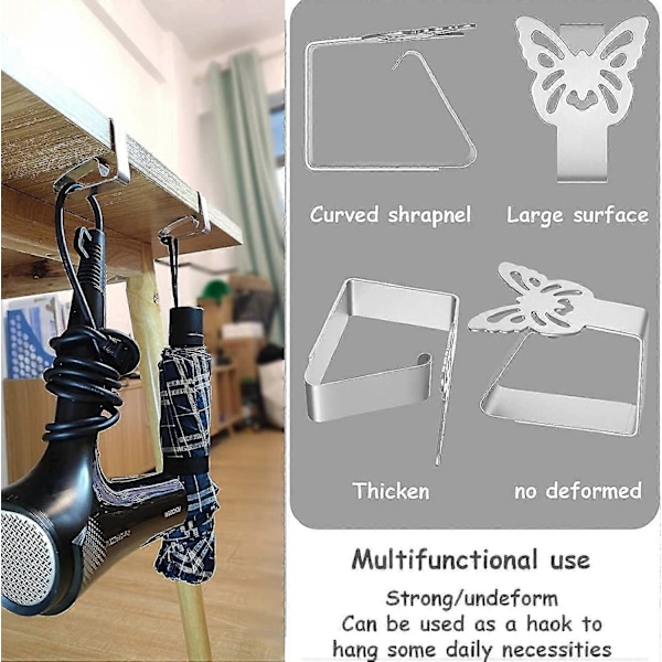 Dugklips Anti-Slip Sæt med 8 Tykke Rustfri Stål Dekorativ Dugklips - til Picnic, Barbecue, Bryllup, Fest (Sommerfugl)