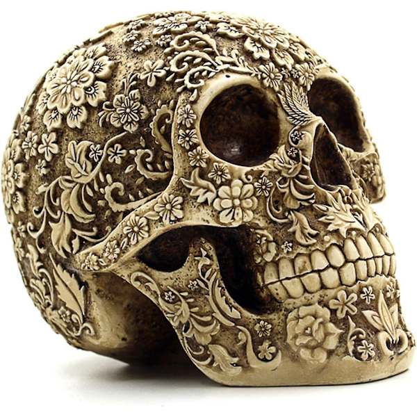 Creative Skull Blommor Skulptur 8,1'' Människohuvud Skelett Staty Samlarobjekt Halloween Dekoration Heminredning, utsmyckad blomma Skalle Ansikte Heminredning Rea
