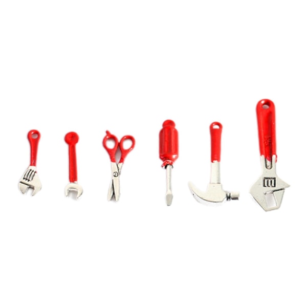 Set med 6 Dockskåp Miniatyr Tillbehör Metall Handverktyg Reparationskit Leksaksverktyg