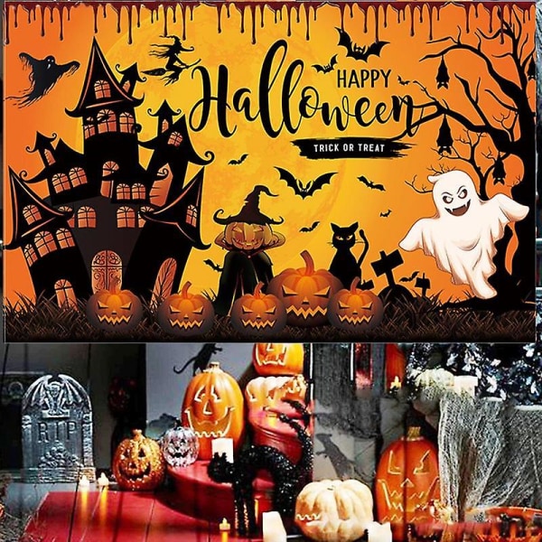5,9x3,6ft Halloween Banner Bakgrund Glad Halloween dekoration för hem Pumpa Ghost Print Halloween Party Suppiles