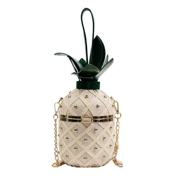 Damväska 2023 Mode Söt Ananas Design Axelväska Originalitet Design Damer Crossbody-väska Metallkedja Handväska Beige