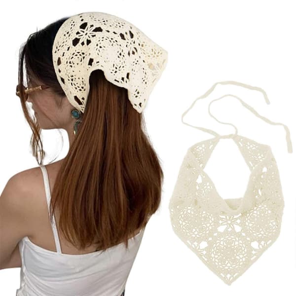 Blomstrete Hårbandana Skjerf Hodebånd Heklet Hode Tørkle Turban Boho Hodebånd Hårpynt for Kvinner Jenter Kamel Camel