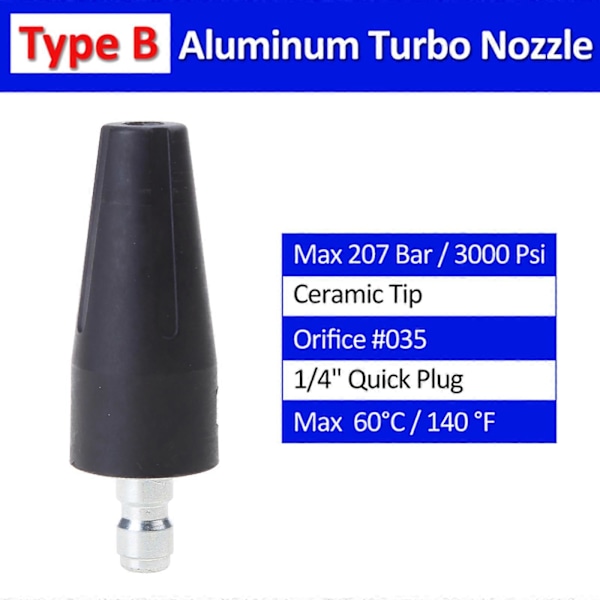 360° Roterende TurboDyse med 1/4\" QuickRelease Pluggkobling 4000psi TurboSpray Dyse for Høytrykksspylere