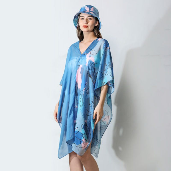 Dammössa med printed lös sjal hattsjal blue