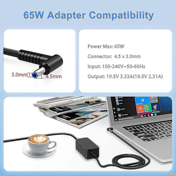 65W 19.5V 3.33A AC Adapter för HP Pavilion X360 11 13 15, Zbook 14u G4 G5 15u 15 G3, 15-f111dx 15-f211wm 15-f233wm 15-f278nr 15-r052nr 15-r132wm Ström