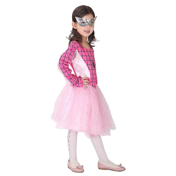 Flickor Spider Girl Costume Dress Up Superhjälte Spider Man Fancy Dress Långärmad-rosa eller röd Pink L