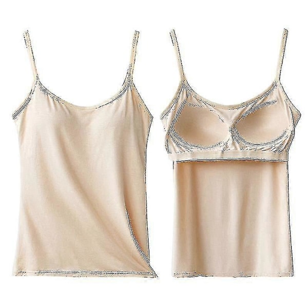 Lang Camisole med indbygget hylde-bh, justerbar strop, dame, lagdeling, basic tanktop, ensfarvet bomuld, brystpude, sommer T-shirt [avanceret kvalitet! 50% rabat]-yva