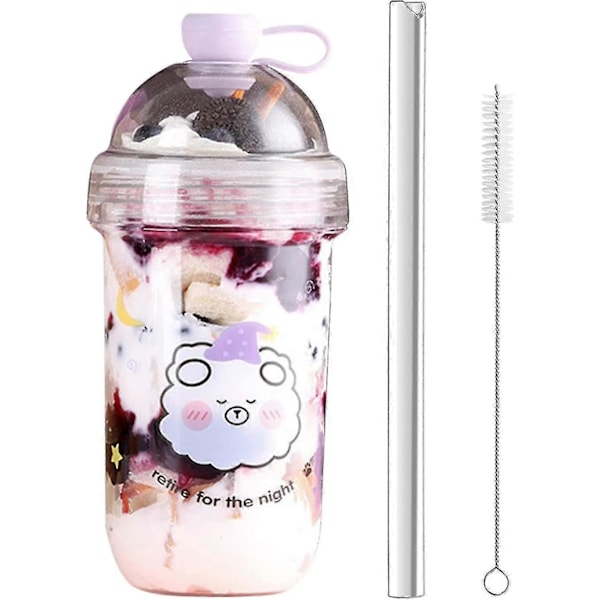 Bubble Tea Kopp, 560ml Gjenbrukbar Drikkekopp Med Lokk Og Sugerør For Smoothies, Milkshakes Og Juice, Flott For Hjem Og Kontor (lilla).