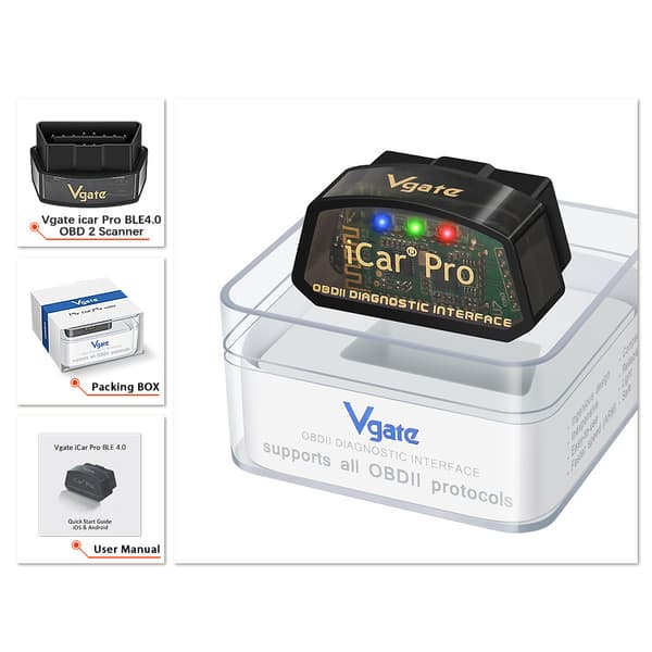 Vgate Icar Pro Bluetooth 4.0 (ble) Obd2 Obdii Fejlkodelæser Bil Check Engine Light Med Elm327 Adapter