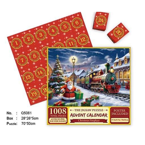 Jul adventskalender Julscen pussel 1008st, 24 dagars pussel adventskalender julklapp till barn E