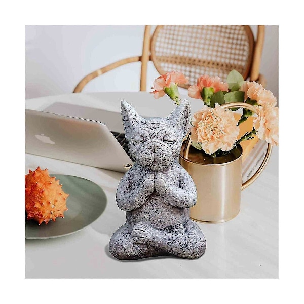 Mediterende Hund Statue Buddha, Fransk Bulldog Mediterende Statue, Mediterende Bulldog Resin Ornament, Y