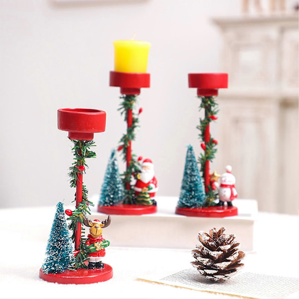 Juletre Lysestake Resin Søyle Lysestake Juletre Snømann Julenissen Reinsdyr Skrivebordsfigur til Hjem Peishylle Peis
